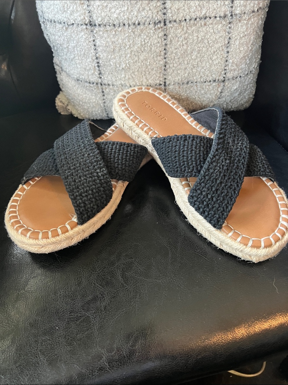 torrid Black Woven Crisscross Espadrille Slide Sandals with Tan Footbed